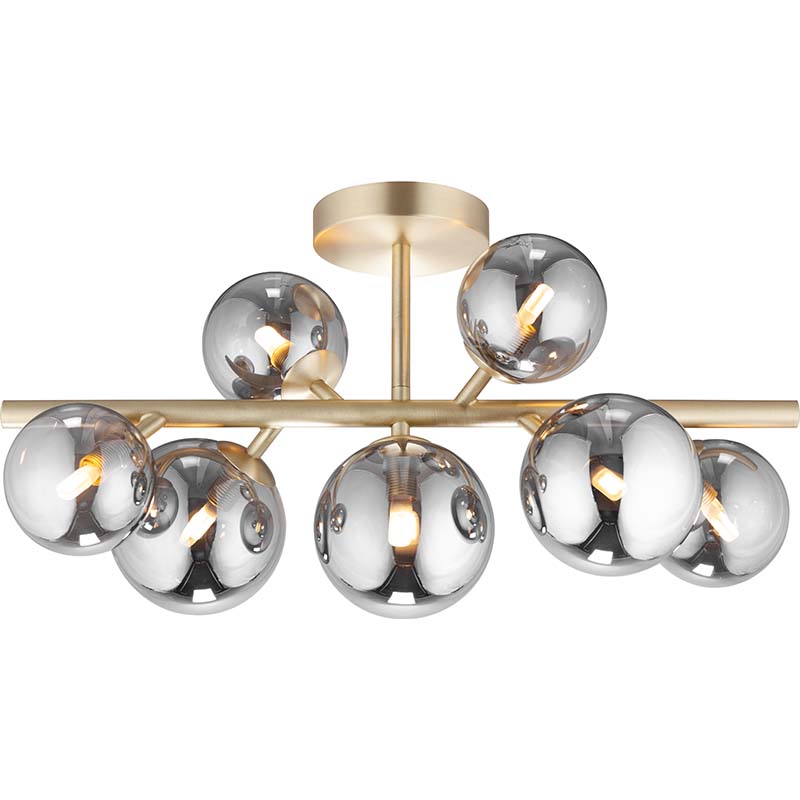 Nordic Authenic Ceiling Luxury Decorative Ceiling Light 7lys Matt Messing & Full Smoky Glass G9