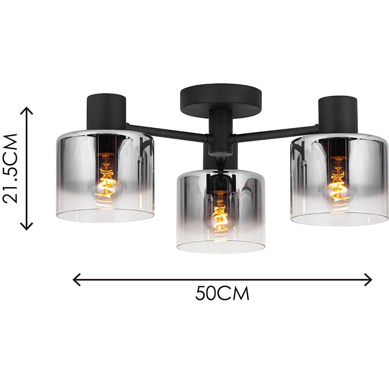 Nordic Simple Style Light Attraktiv Rund Gradient Smoke Glas Loftslampe 3lys E27 Dim