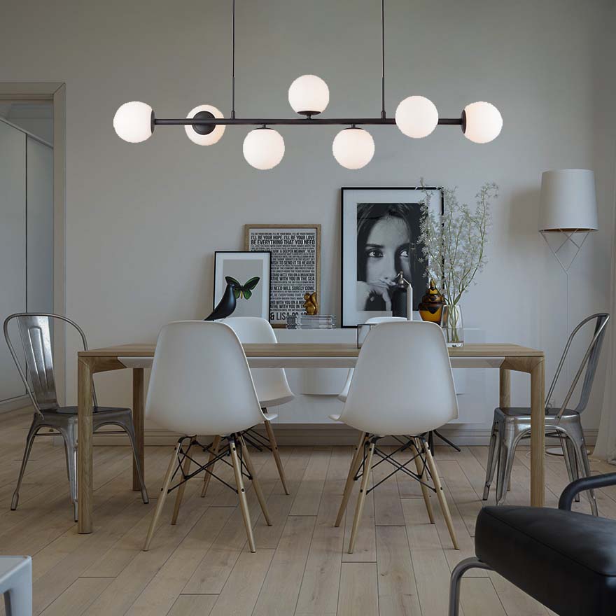 Nordic Authenic Design Hængelys Dekorativ Justerbar Pendent Light 7lys Mat Sort & Opal Glas G9