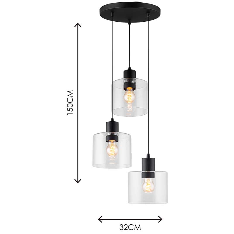 Moderne lineært hængende loftslys Dekorativt klart glas Justerbar Rund Pendent Light 3lys E27 Dim