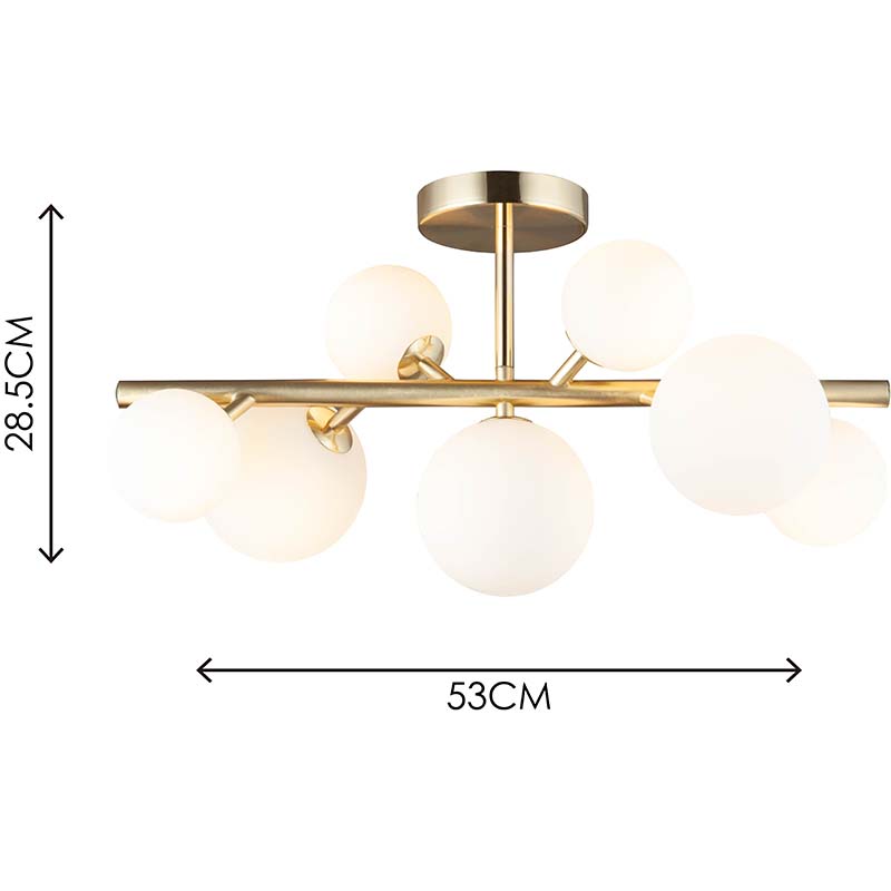 Nordic Authenic Design Loftslampe Luksus Dekorativ Loftslampe 7lys Mat Messing & Opal Glas G9