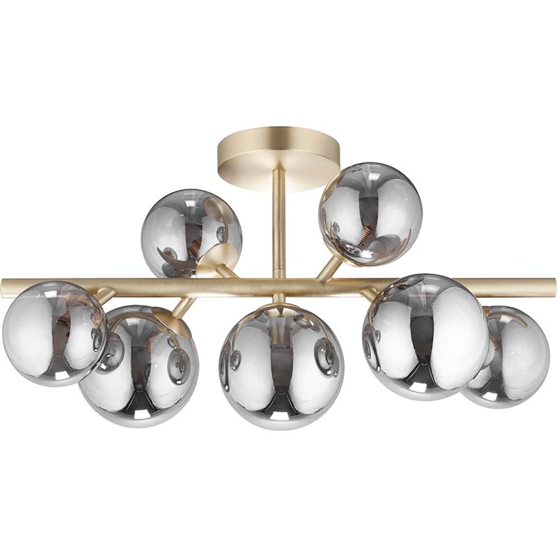 Nordic Authenic Ceiling Luxury Decorative Ceiling Light 7lys Matt Messing & Full Smoky Glass G9