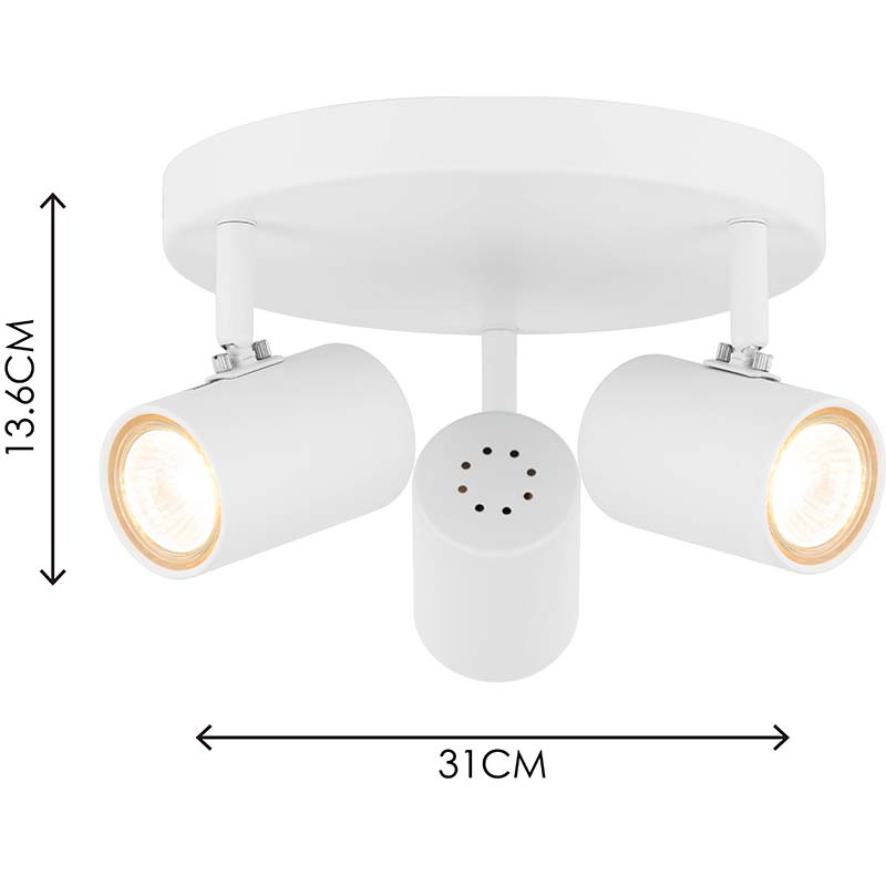 Enkel og elegant dekorativ loftslampe med tre GU10-lamper i sandhvid