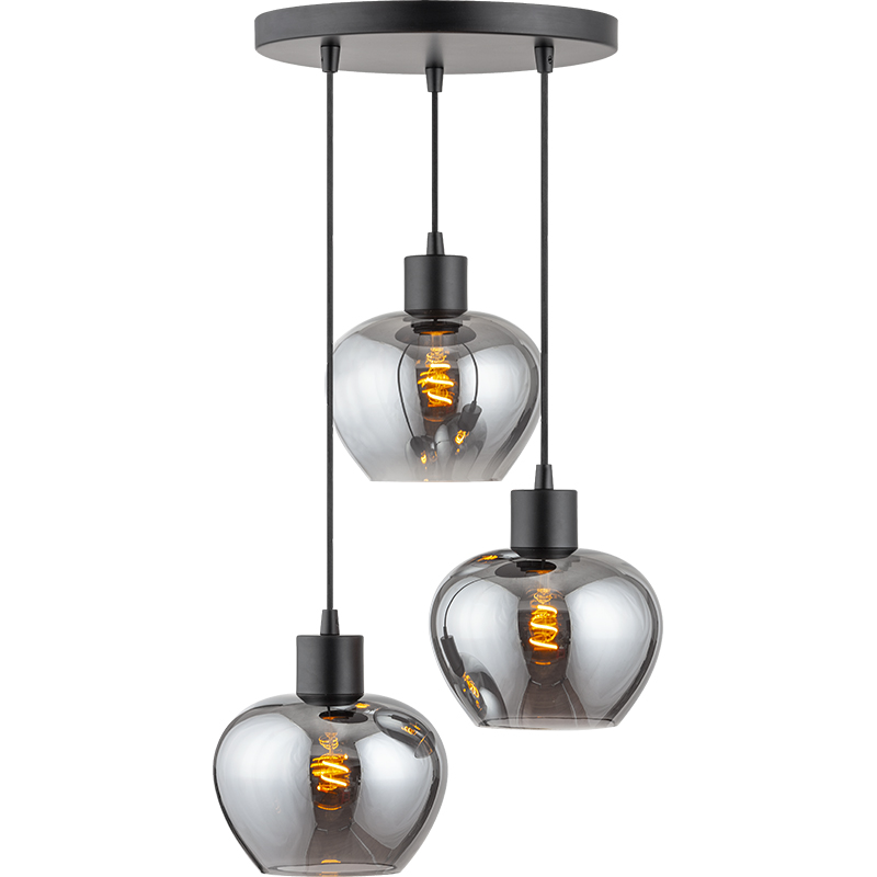 Modren Simple Light Kelly Justerbar Rund Fuld Smoke Glas Loft Pendent Light 3lys Dia19cm E27