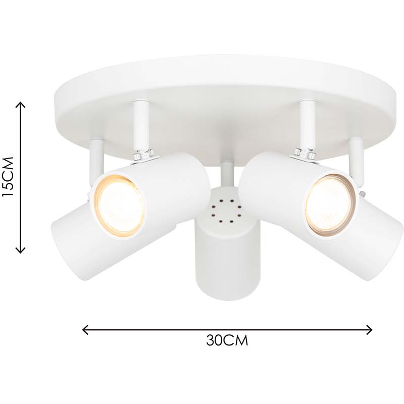 Nordisk inspireret indbygningsloftslampe med enkelt design og 5 GU10 pæreholdere i Sandy White