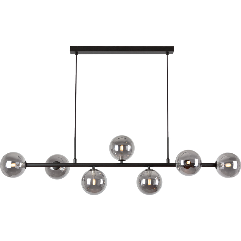 Nordic Authenic Design Hængelys Dekorativ Justerbar Pendent Light 7lys Mat Sort & Smoke Glass G9