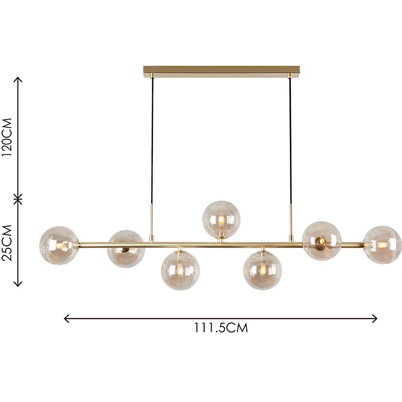 Nordic Authenic Design Hængelampe Dekorativ Justerbar Pendent Light 7lys Mat Messing & Amber Glas G9