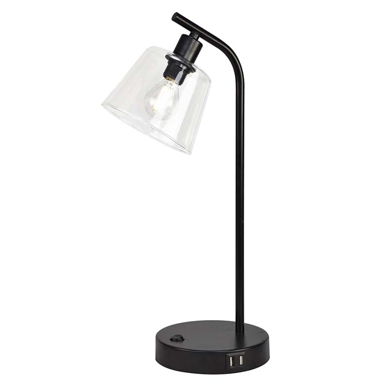 Nordic 2022 Glas Metal Bordlampe Industriel Natbord Lampe med 2 USB Porte E14 Dim