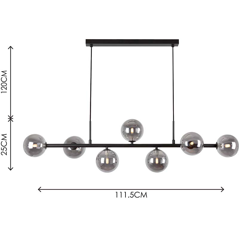 Nordic Authenic Design Hængelys Dekorativ Justerbar Pendent Light 7lys Mat Sort & Smoke Glass G9