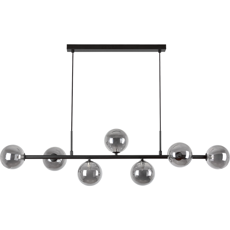 Nordic Authenic Design Hængelys Dekorativ Justerbar Pendent Light 7lys Mat Sort & Smoke Glass G9