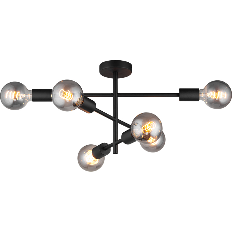 Sputnik Industriel Justerbar Loftslampe 6lys Sandy Black E27