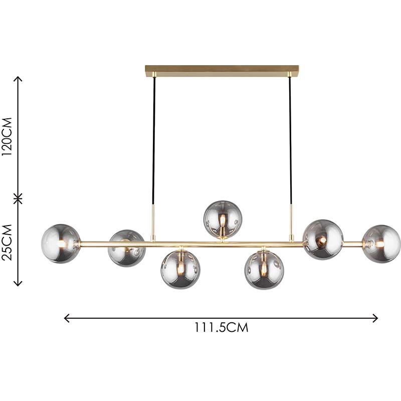 Nordic Authenic Design Hængelys Dekorativ Justerbar Pendent Light 7lys Matt Messing & Smoky Glass G9