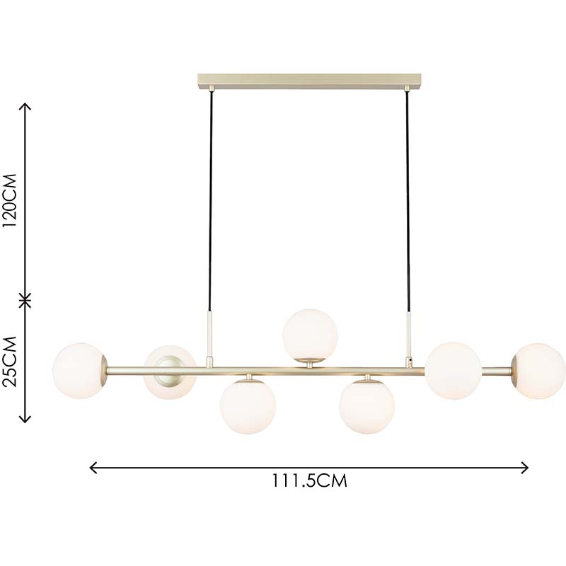 Nordic Authenic Design Hængelys Dekorativ Justerbar Pendel 7lys Malet Messing & Opal Glas G9