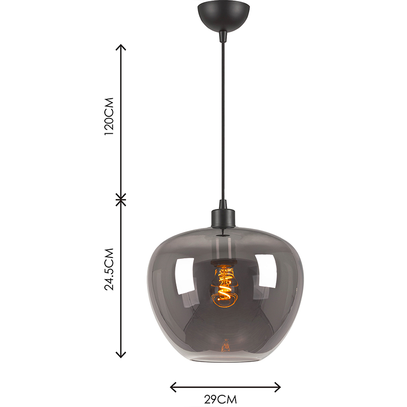 Modren Simple Light Kelly Chandelier Full Smoke Glas Justerbar Pendel Dia29cm E27