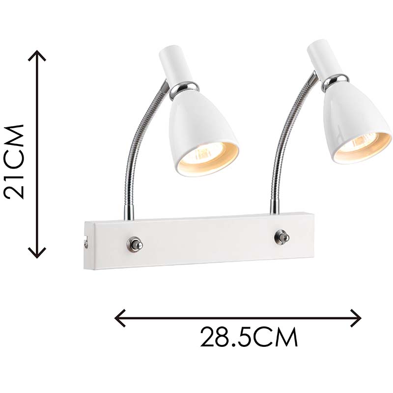 EMIL Nordic Modern Style Light Twin Wall Spot Light Home Study Light med fleksibel arm Hvid GU10 Dim