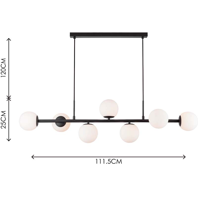 Nordic Authenic Design Hængelys Dekorativ Justerbar Pendent Light 7lys Mat Sort & Opal Glas G9