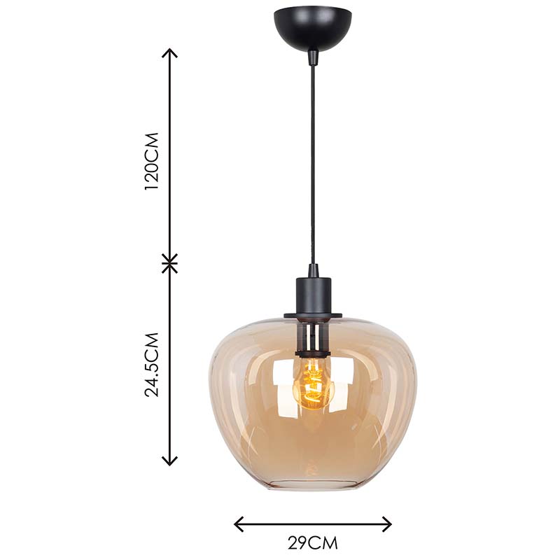 Modren Simple Light Kelly Chandelier Amber Glas Justerbar Pendel Dia29cm E27