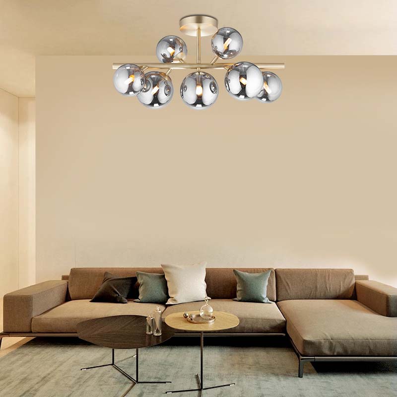 Nordic Authenic Ceiling Luxury Decorative Ceiling Light 7lys Matt Messing & Full Smoky Glass G9